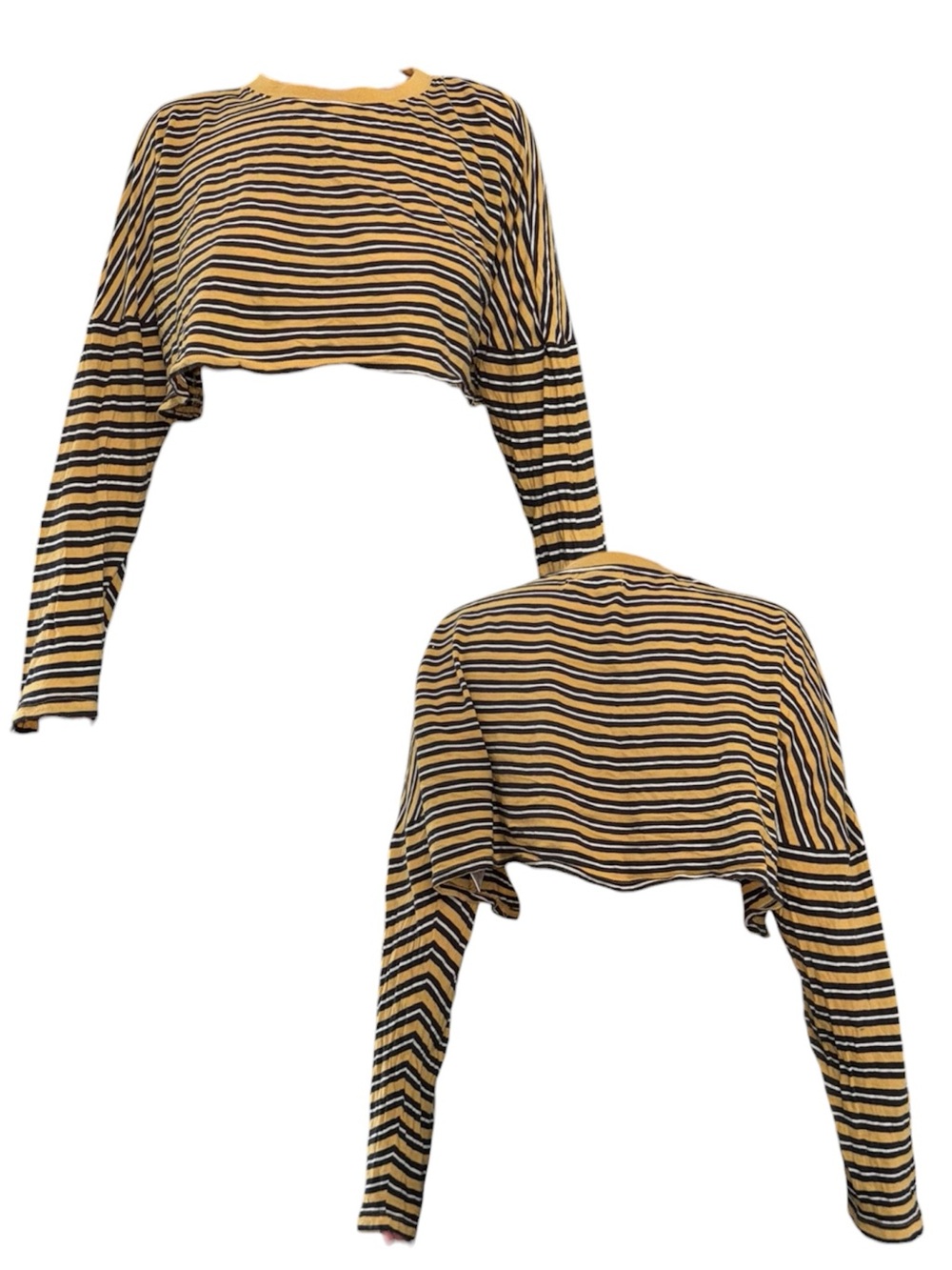 Cropped Striped Long-Sleeve Top - Mustard/Black